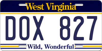 WV license plate DOX827