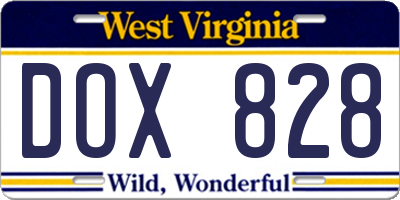 WV license plate DOX828