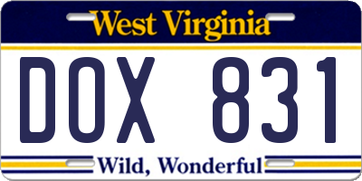WV license plate DOX831