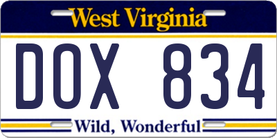 WV license plate DOX834
