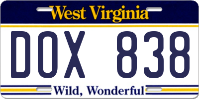 WV license plate DOX838