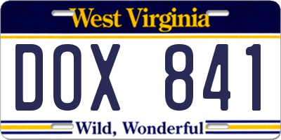WV license plate DOX841