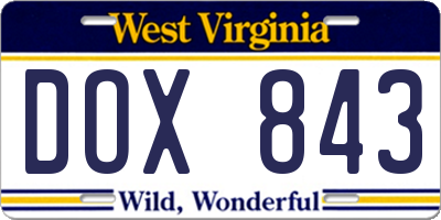 WV license plate DOX843