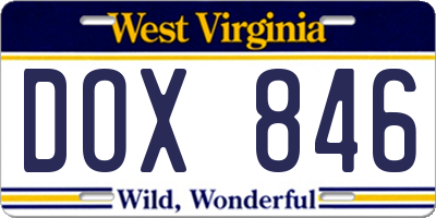 WV license plate DOX846
