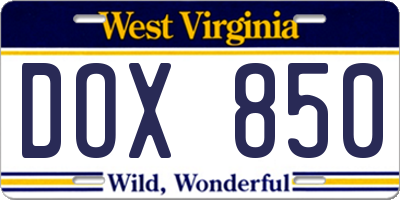 WV license plate DOX850