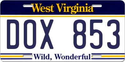 WV license plate DOX853