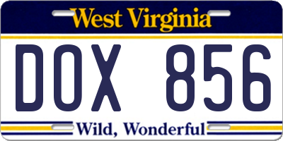 WV license plate DOX856