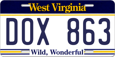 WV license plate DOX863