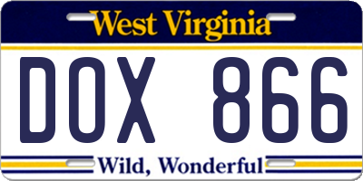 WV license plate DOX866