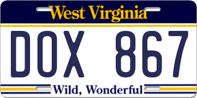 WV license plate DOX867