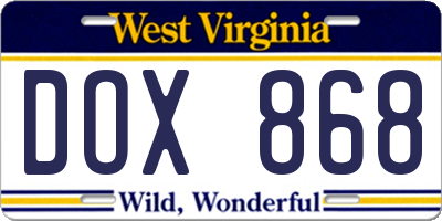 WV license plate DOX868