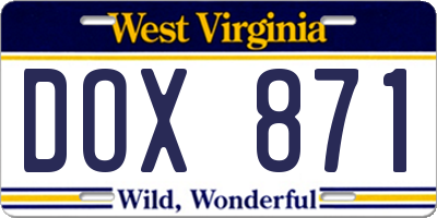 WV license plate DOX871