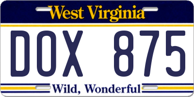 WV license plate DOX875