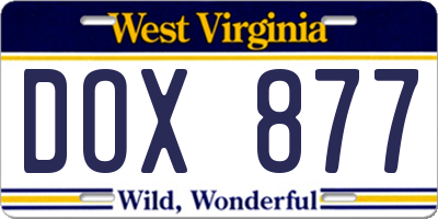 WV license plate DOX877