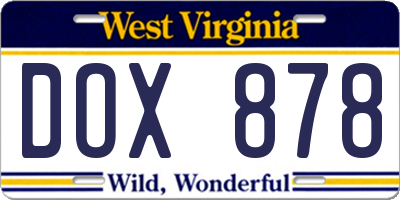 WV license plate DOX878