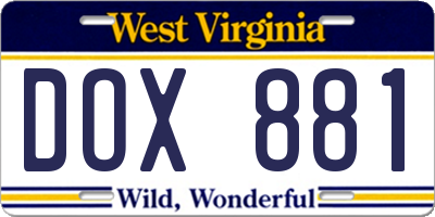 WV license plate DOX881