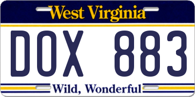 WV license plate DOX883