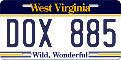 WV license plate DOX885