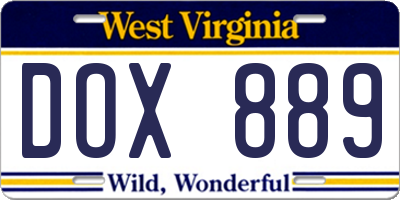 WV license plate DOX889