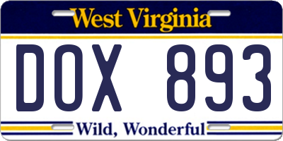 WV license plate DOX893