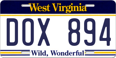 WV license plate DOX894