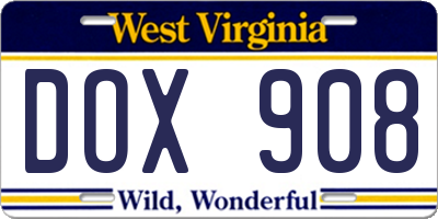 WV license plate DOX908
