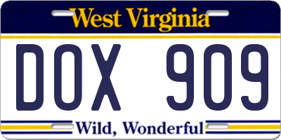 WV license plate DOX909