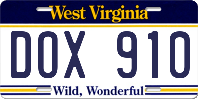 WV license plate DOX910