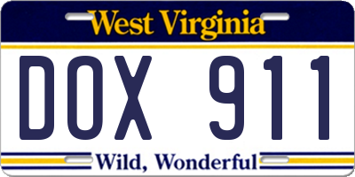 WV license plate DOX911