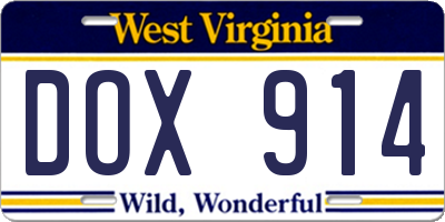 WV license plate DOX914