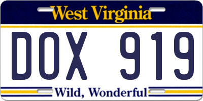 WV license plate DOX919