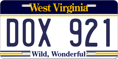 WV license plate DOX921
