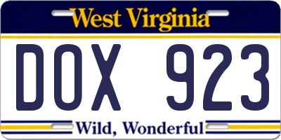 WV license plate DOX923