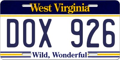 WV license plate DOX926
