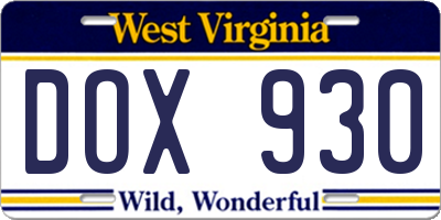 WV license plate DOX930