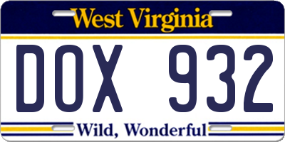 WV license plate DOX932