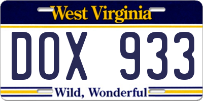 WV license plate DOX933
