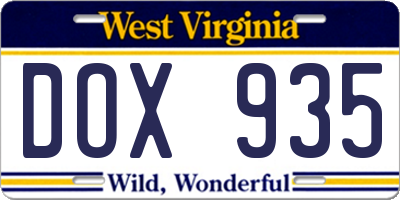 WV license plate DOX935
