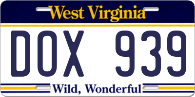 WV license plate DOX939