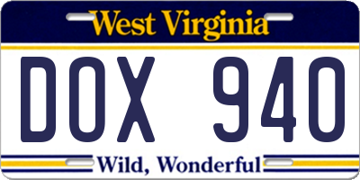 WV license plate DOX940
