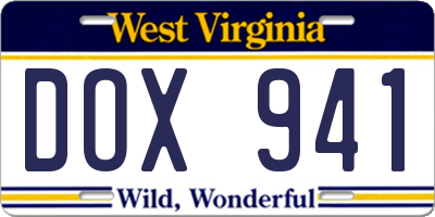 WV license plate DOX941