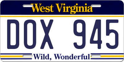 WV license plate DOX945