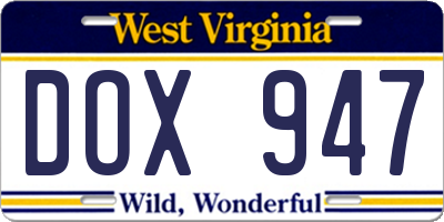 WV license plate DOX947