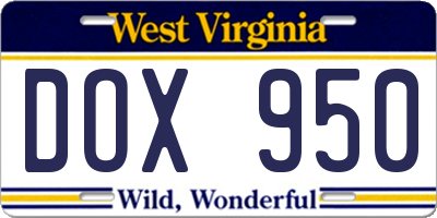 WV license plate DOX950