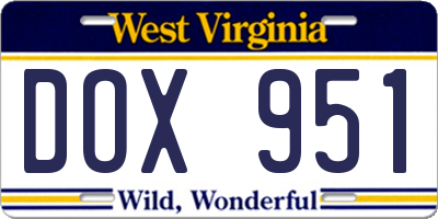 WV license plate DOX951