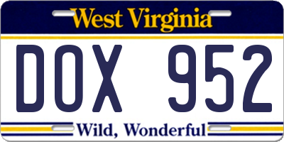 WV license plate DOX952