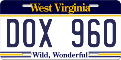 WV license plate DOX960