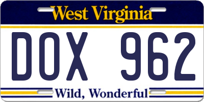 WV license plate DOX962