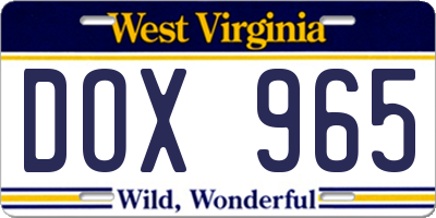 WV license plate DOX965