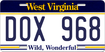 WV license plate DOX968